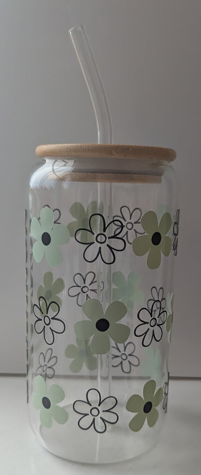 Personalized Floral Glass Can, 16oz