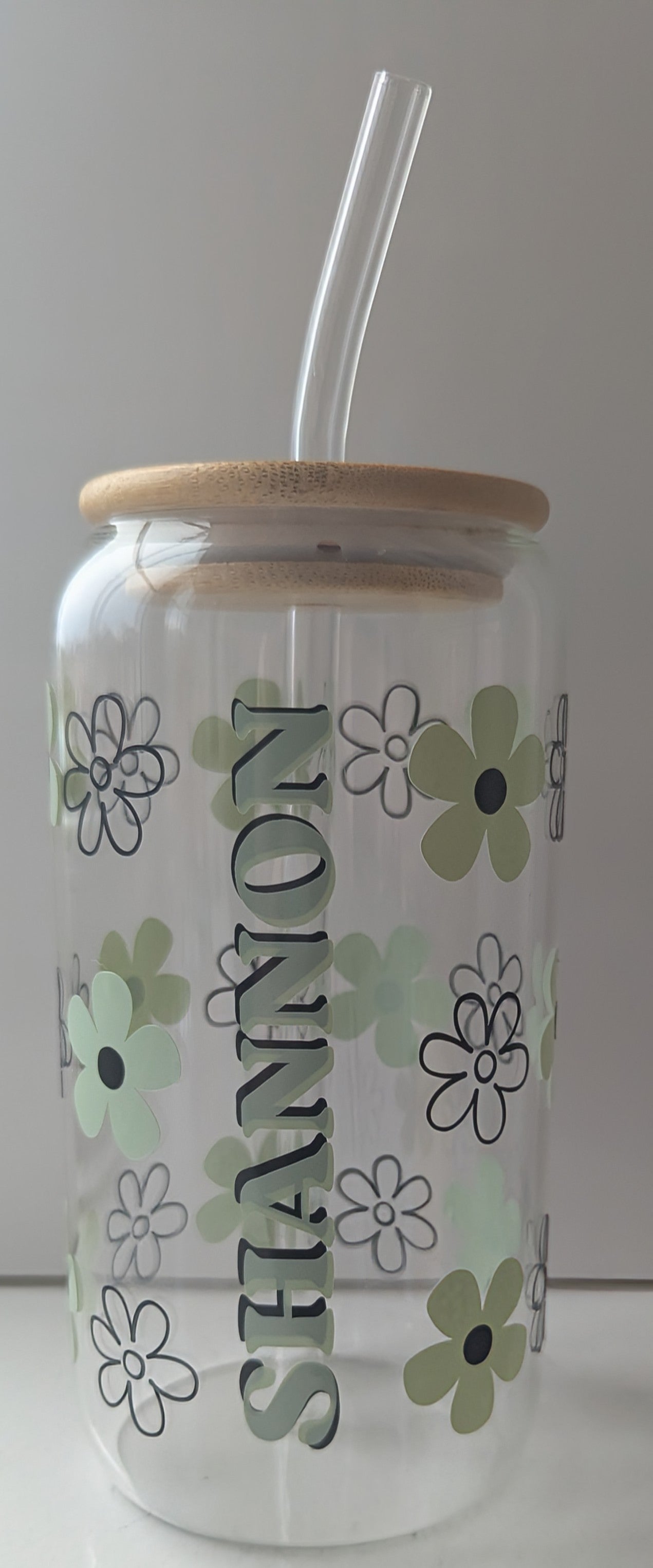 Personalized Floral Glass Can, 16oz