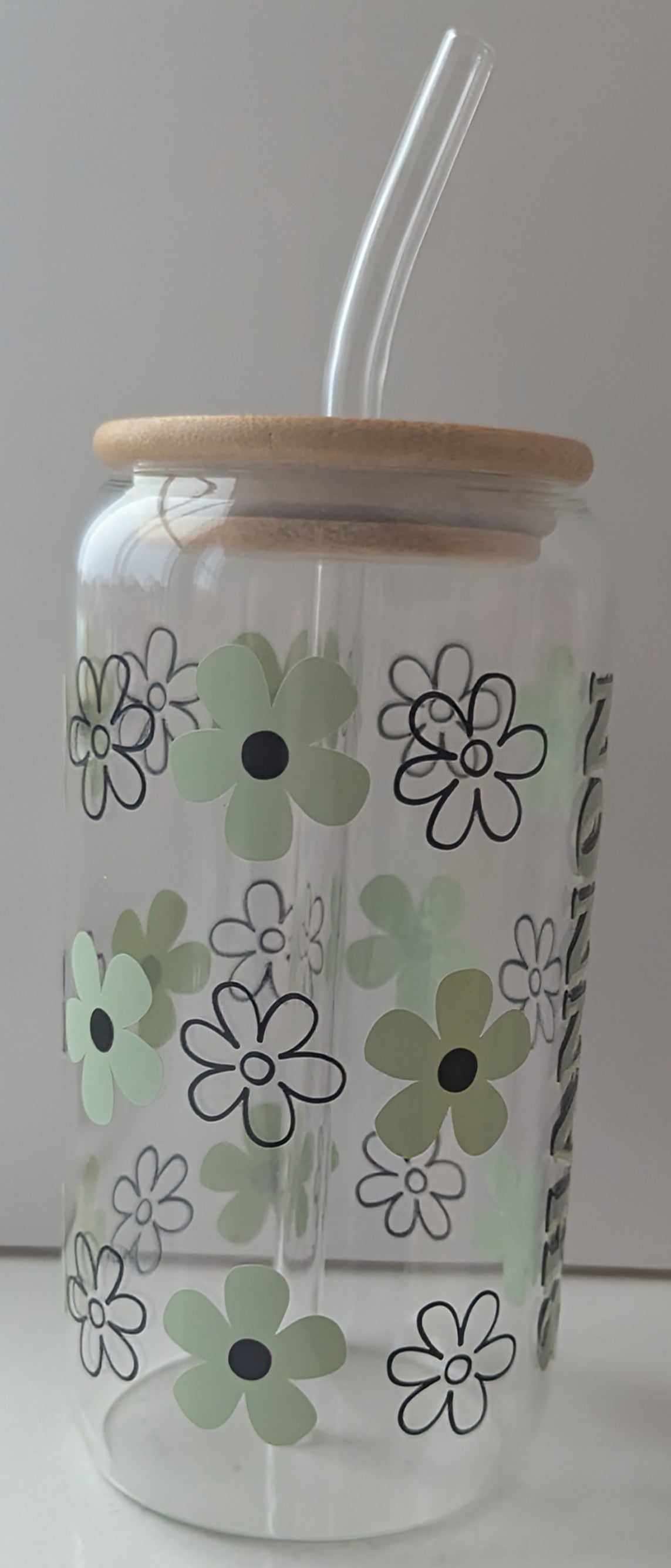 Personalized Floral Glass Can, 16oz